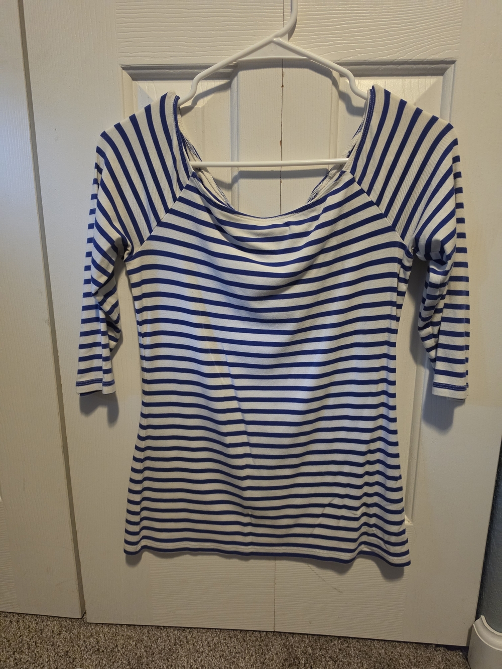 Old Navy Blue and White Striped Scoop Neck Long Sleeve Top